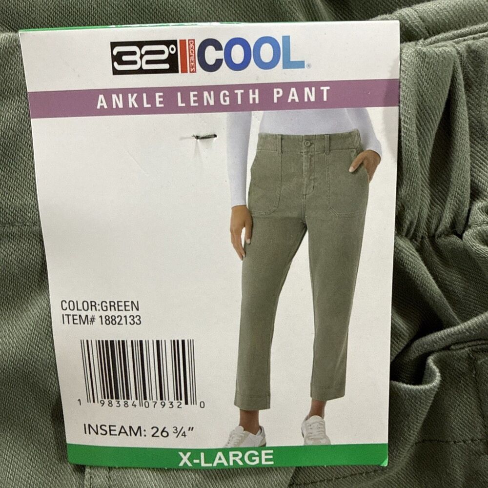 32 Degrees Cool Women's Stretch Twill Ankle Length Cropped Pant, Green, XL
